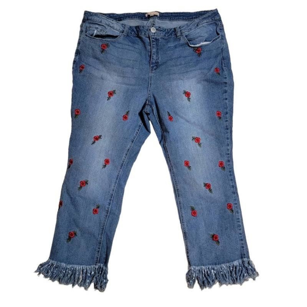 Gibson Latimer Embroidered Frayed Hem Jeans